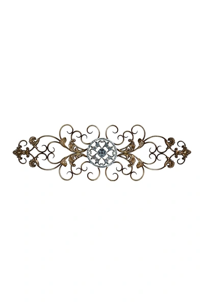 Stratton Home Champagne/distressed Blue Traditional Scroll Wall Decor In Champagne And Distressed Blue