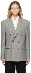 WARDdressing gown.NYC GREY CHECK DOUBLE BREASTED BLAZER