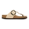 Birkenstock Beige Leather Big Buckle Gizeh Sandals In Almond