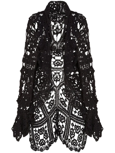 Dolce & Gabbana Crochet Lace-style Wool Cardigan In Black