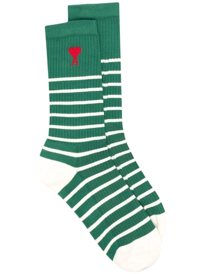 Ami Alexandre Mattiussi Ami De Coeur Striped Socks In Green