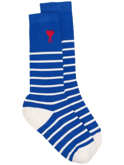 Ami Alexandre Mattiussi Ami De Coeur Striped Socks In Blue