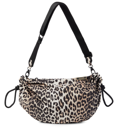 Ganni Leopard-print Shoulder Bag In 黑色