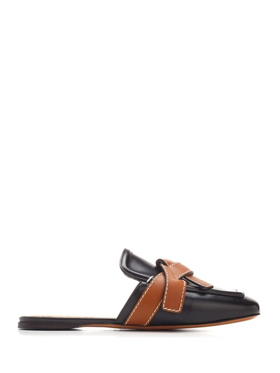 Loewe Gate Topstitched Two-tone Leather Loafers In Black