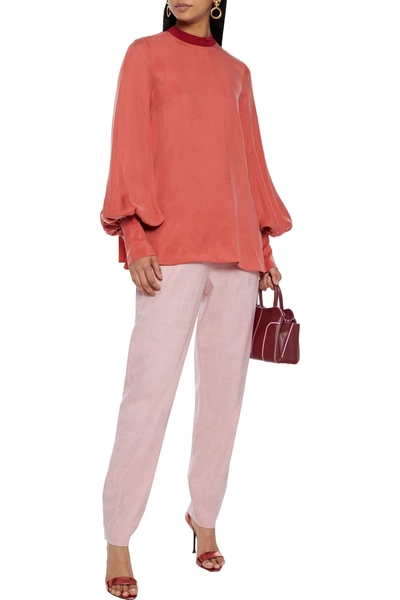 Roksanda Crepe De Chine-trimmed Washed-cupro Blouse In Coral