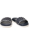 Valentino Free Rockstud Spike Quilted Leather Slides In Midnight Blue