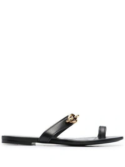 Saint Laurent Jota Chain-embellished Leather Sandals In Black