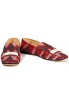 SERGIO ROSSI GLITTERED COLOR-BLOCK WOVEN LOAFERS,3074457345625962354