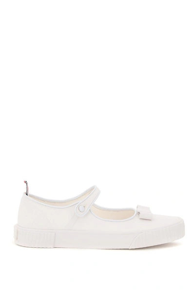Thom Browne Tennis Mary Jane Canvas Sneakers In White