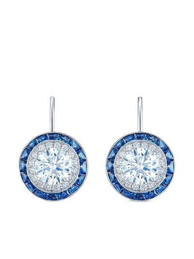Kwiat 18kt White Gold Silhouette Diamond And Sapphire Drop Earrings In Silver