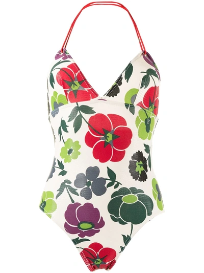 Pre-owned Dior 1990s  Floral Print Swimsuit In Green