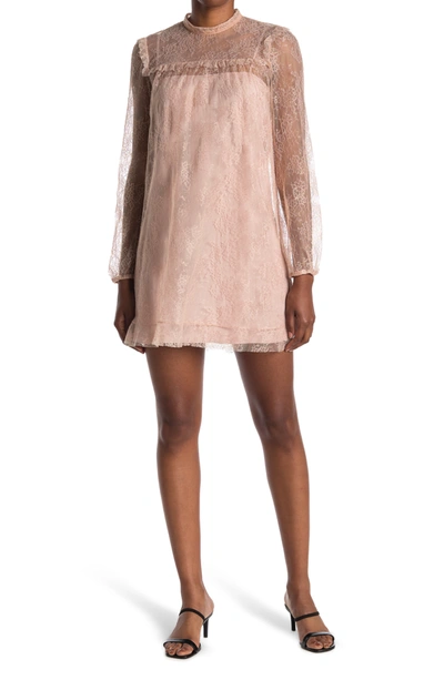 Red Valentino Illusion Lace Long Sleeve Mini Dress In Nude