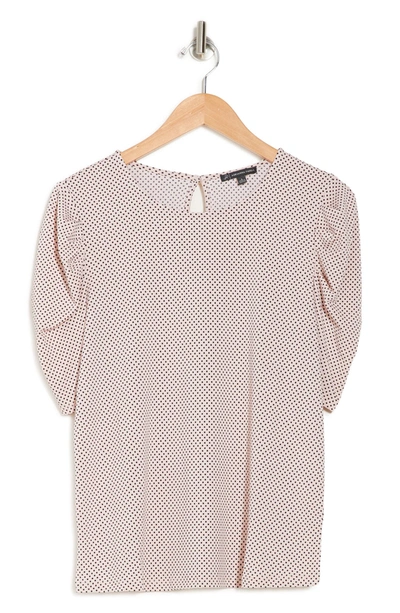 Adrianna Papell Polka Dot Crepe Pleated Knit Top In Chpgnsmldt