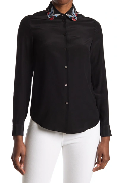 Red Valentino American Traditional Sparrow Collar Button Down Shirt In Nero