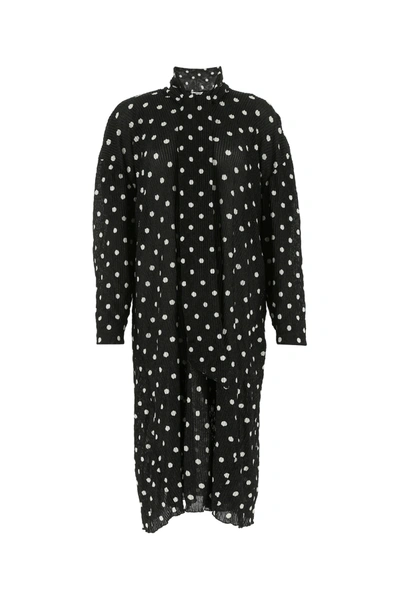 Balenciaga Oversized Cutout Polka-dot Ribbed-knit Midi Dress In Black