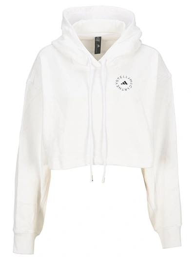 Adidas By Stella Mccartney Logo-print Cropped Hoodie In White