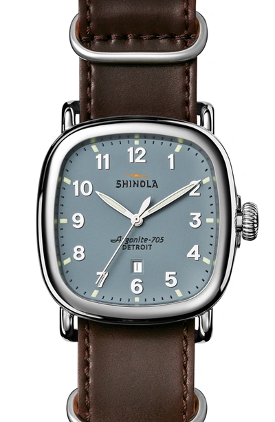 Shinola The Guardian Leather Strap Watch In Slateblue