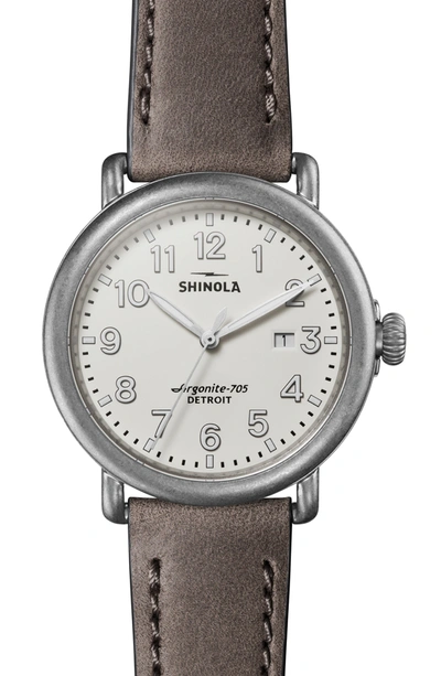 Shinola Men's Runwell 3hd Heather Gray Leather Strap Watch In Ivory