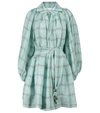 Lisa Marie Fernandez + Net Sustain Poet Belted Checked Linen-blend Gauze Mini Dress In Green