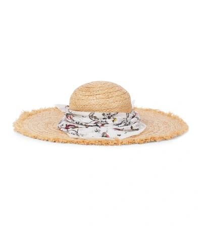 Erdem Vacation Raffia Hat With Bandana In Neutrals