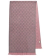 Gucci Logo-print Wool Scarf, Graphite/pink In Brown