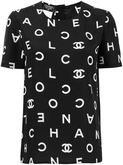 Pre-owned Chanel 1997 Logo Print Silk T-shirt In Black