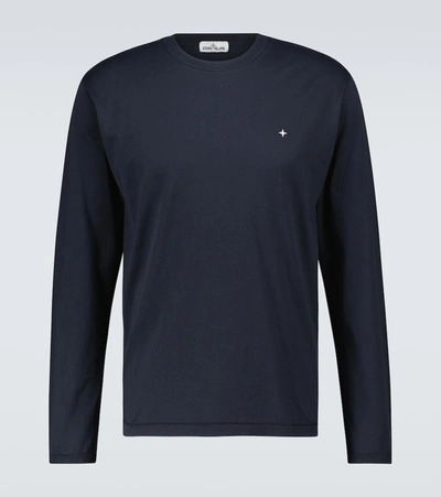 Stone Island Long-sleeved Cotton T-shirt In Blue