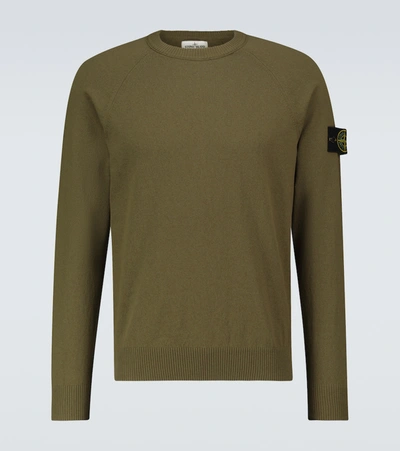 Stone Island Crewneck Cotton Sweater In Green