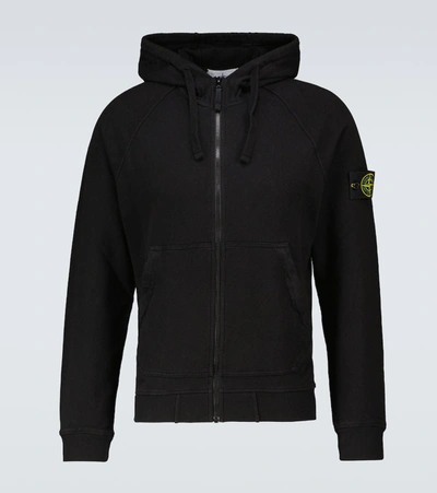 Stone Island Full Zipped Hooded Sweatshirt In Black