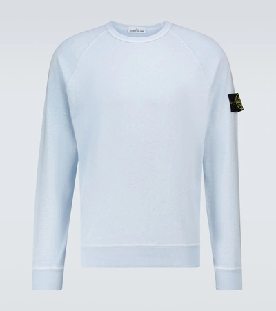 Stone Island Crewneck Cotton Sweatshirt In Blue