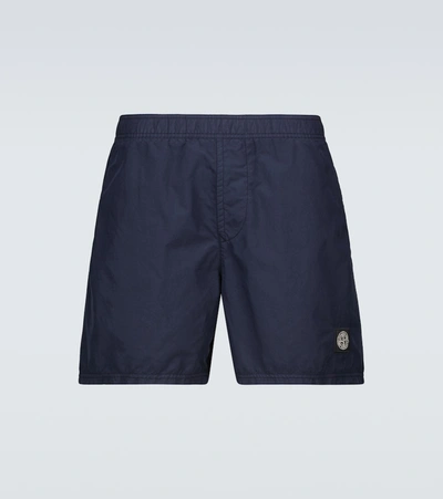 Stone Island Logo-patch Crinkled Swim Shorts In Sky Blue