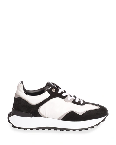 Givenchy Mixed Leather Colorblock Runner Sneakers In Black Grey White