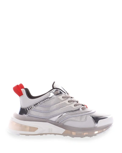 Givenchy Giv 1 Leather Running Sneakers In Silvery