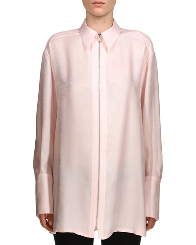 Givenchy Zip-front Jacquard Satin Shirt In Pink