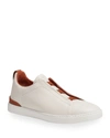 Ermenegildo Zegna Men's Triple Stitch Deerskin Low-top Sneakers In Off White