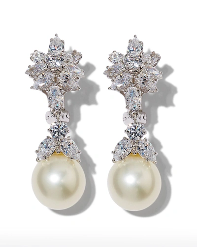 Fantasia By Deserio Cubic Zirconia Cluster And Pearly Drop Earrings In White Prl