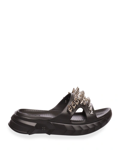 Givenchy Marshmallow Spike-embellished Cutout Slides In Black