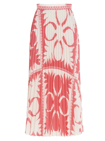 Red Valentino Redvalentino Flower Damier Print Pleated Skirt In Pink