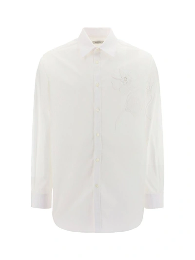 Valentino Cotton Floral-embroidered Shirt In White