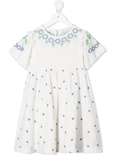 Stella Mccartney Kids' Floral Embroidered Organic Cotton Gauze Dress In White