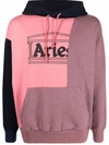 Aries Block-colour Logo-print Hoodie In Pink