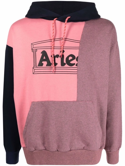 Aries Block-colour Logo-print Hoodie In Pink