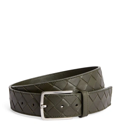 Bottega Veneta Leather Intrecciato Belt In Camping Silver