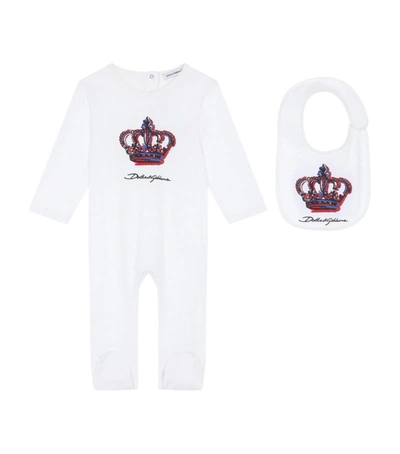 Dolce & Gabbana Babies' Kids Cotton All-in-one And Bib Set (0-24 Months) In White