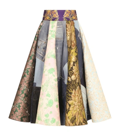 Dolce & Gabbana Denim Jacquard Patchwork Midi Skirt In Multicolor