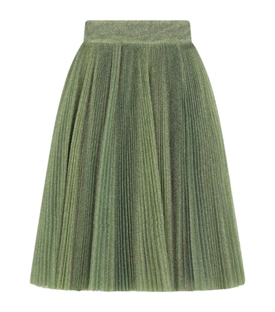 Dolce & Gabbana Metallized Pleated A-line Skirt In Green