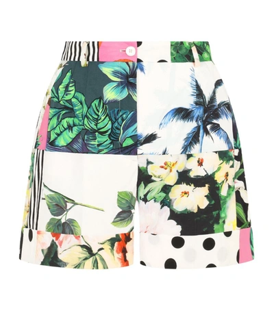 Dolce & Gabbana High-rise Patchwork Cotton-poplin Shorts In Multicolour