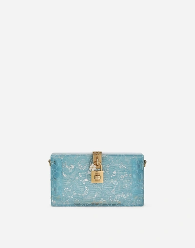 Dolce & Gabbana Acrylic Glass And Lace Dolce Box Clutch In Blue