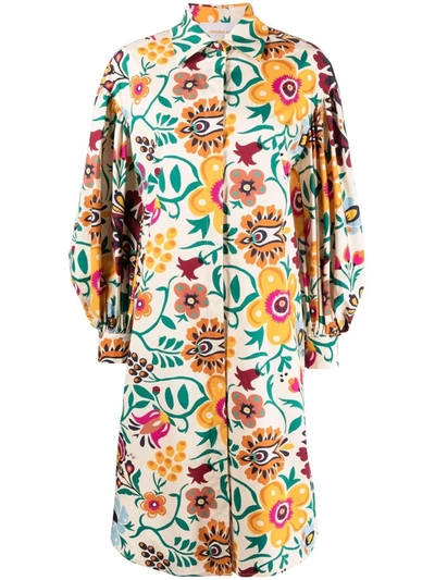 La Doublej Big Floral-print Cotton-poplin Shirt Dress In Multicolor
