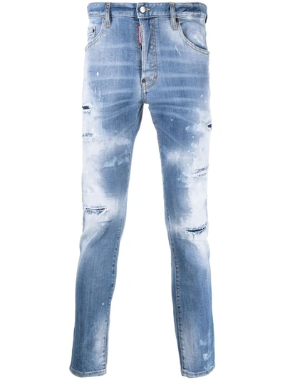 Dsquared2 Paint-splatter Ripped Skinny Jeans In Blue